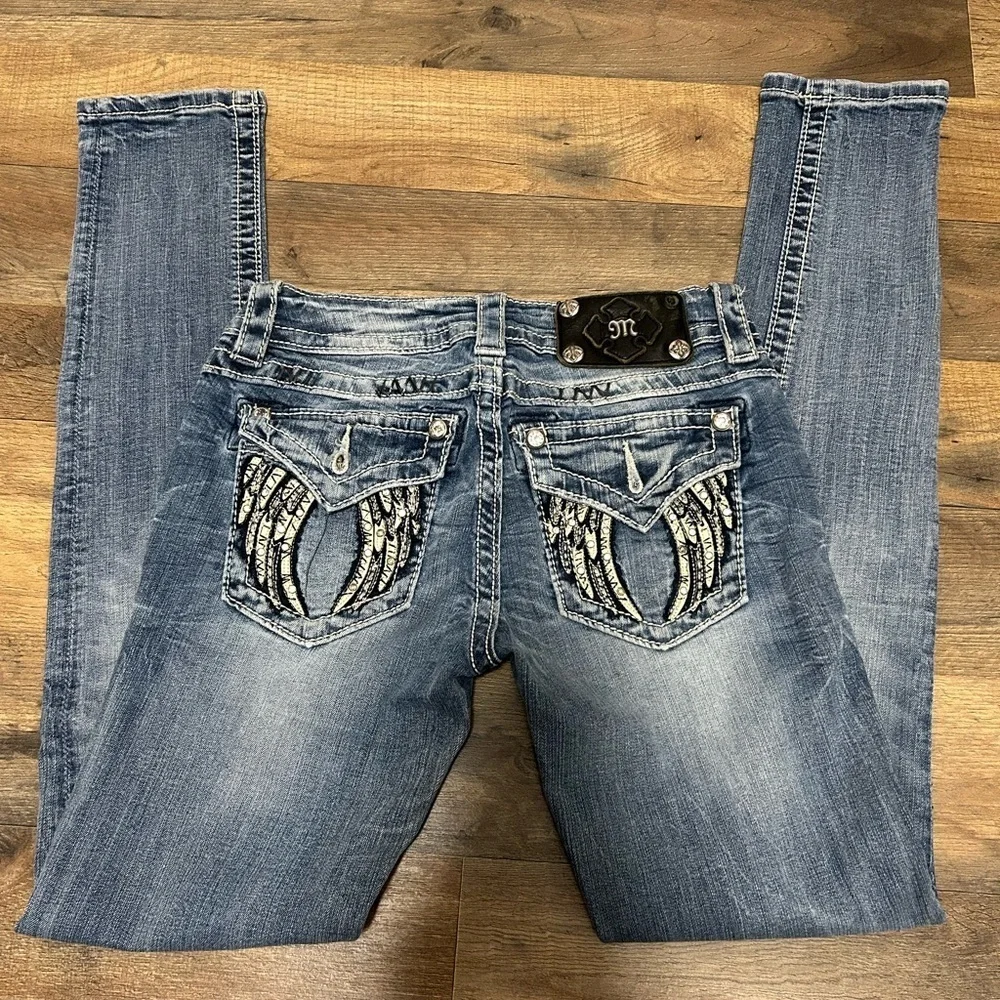 Miss Me Y2K Women's Blue Skinny Jeans with Embellished Pockets